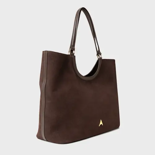 Bolsa Shopping Ashley Grande Couro Suede Marrom Ganache