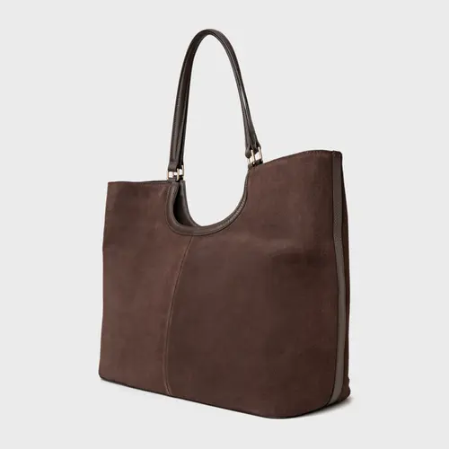 Bolsa Shopping Ashley Grande Couro Suede Marrom Ganache