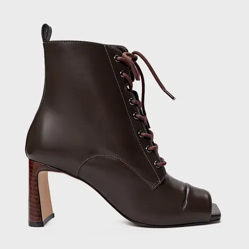 Open Boot Coturno Amarração Salto Uno Marrom Dark Brown