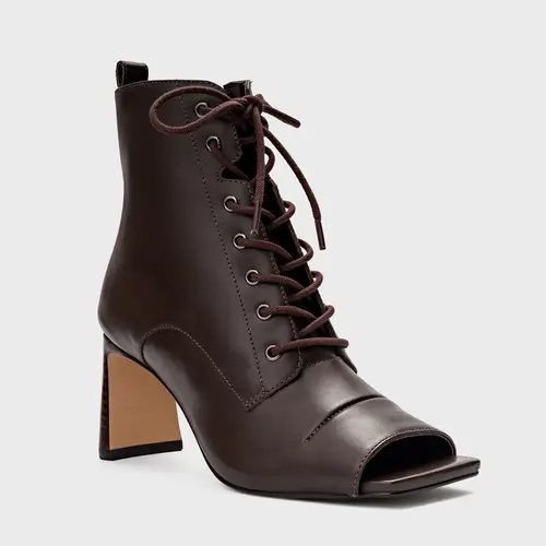 Open Boot Coturno Amarração Salto Uno Marrom Dark Brown