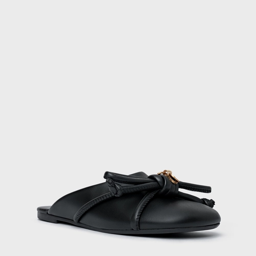 Mule Rasteira Puffy Knot Couro Preto