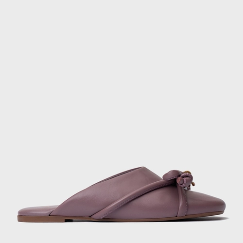 Mule Rasteira Puffy Knot Couro Roxo Dusty Mauve