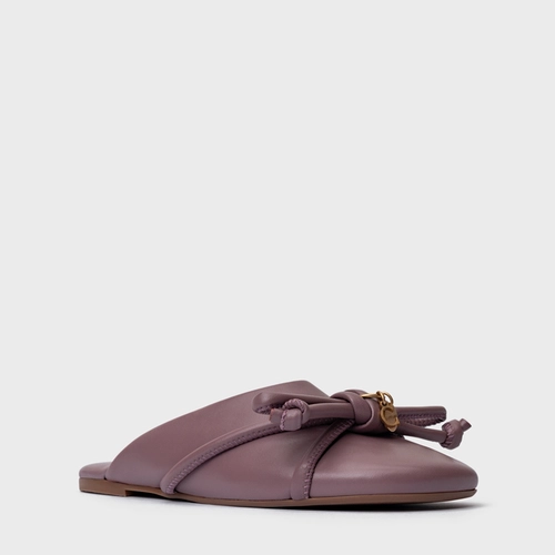Mule Rasteira Puffy Knot Couro Roxo Dusty Mauve