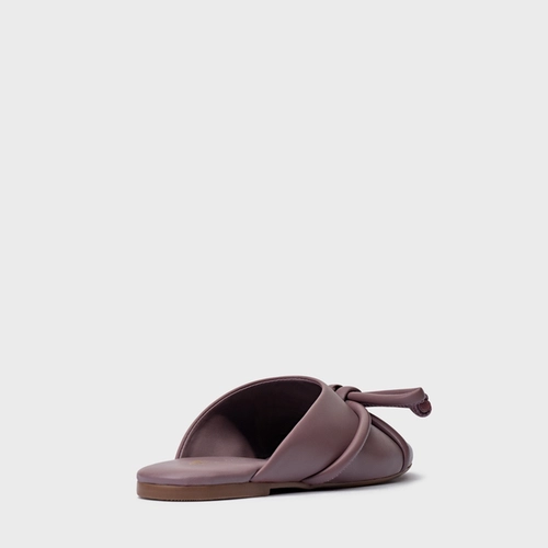 Mule Rasteira Puffy Knot Couro Roxo Dusty Mauve