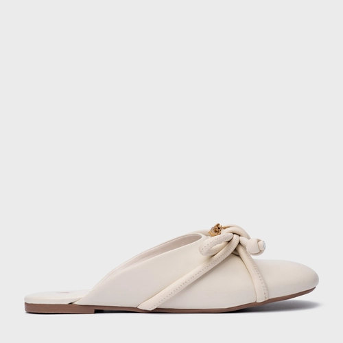 Mule Rasteira Puffy Knot Couro Off White Vanilla
