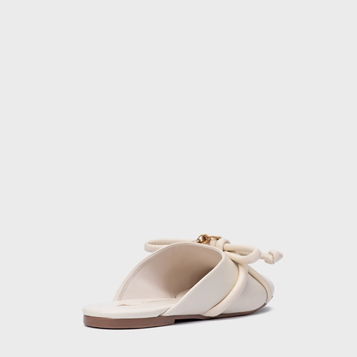 Mule Rasteira Puffy Knot Couro Off White Vanilla