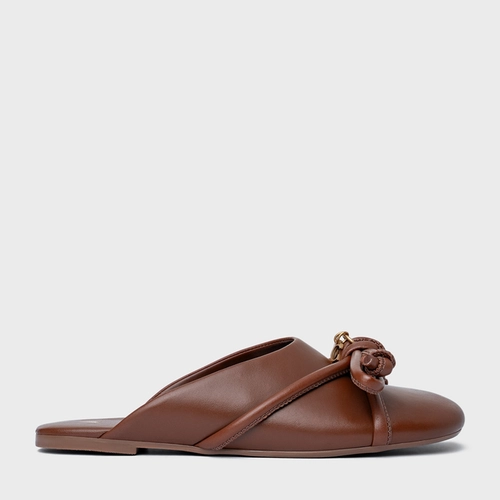 Mule Rasteira Puffy Knot Couro Marrom Walnut