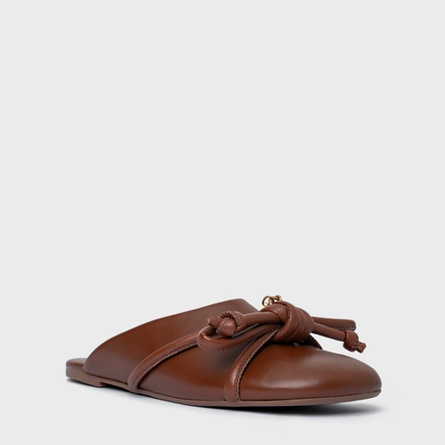 Mule Rasteira Puffy Knot Couro Marrom Walnut