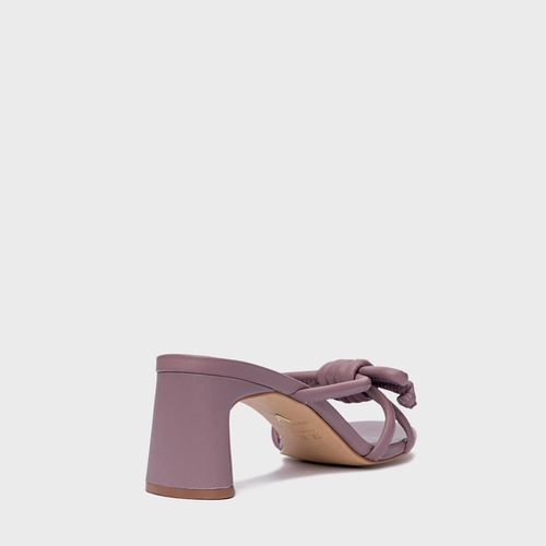 Open Mule Puffy Knot Salto Bloco Couro Roxo Dusty Mauve