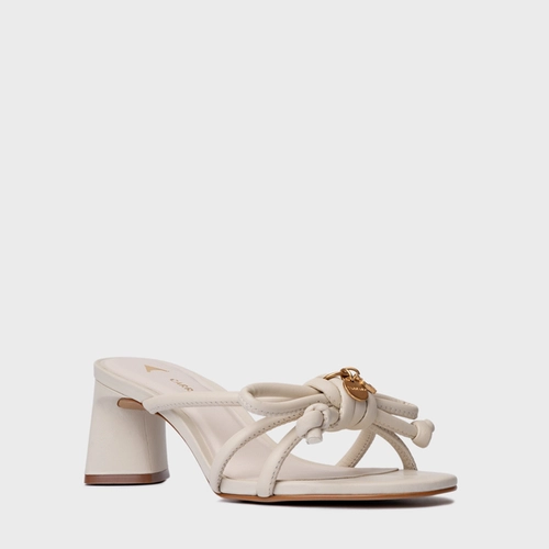 Open Mule Puffy Knot Salto Bloco Couro Off White Vanilla