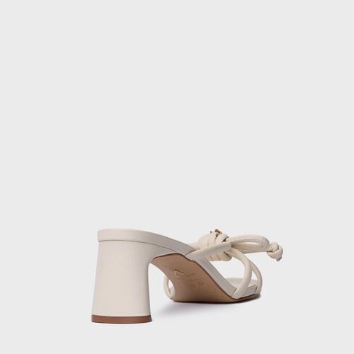 Open Mule Puffy Knot Salto Bloco Couro Off White Vanilla