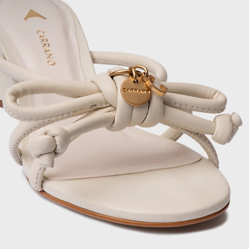 Open Mule Puffy Knot Salto Bloco Couro Off White Vanilla