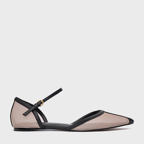 Sapatilha Slingback Contraste Tela Preto
