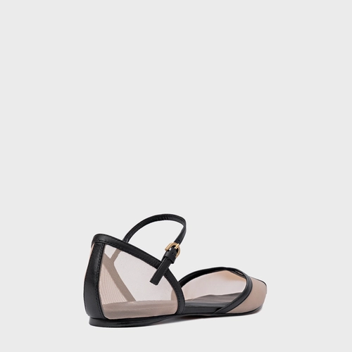 Sapatilha Slingback Contraste Tela Preto