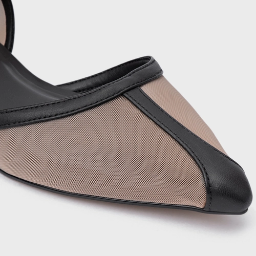 Sapatilha Slingback Contraste Tela Preto