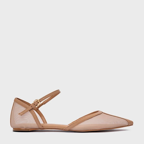 Sapatilha Slingback Contraste Tela Marrom Cookie