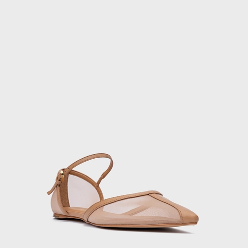 Sapatilha Slingback Contraste Tela Marrom Cookie