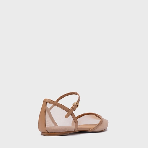 Sapatilha Slingback Contraste Tela Marrom Cookie