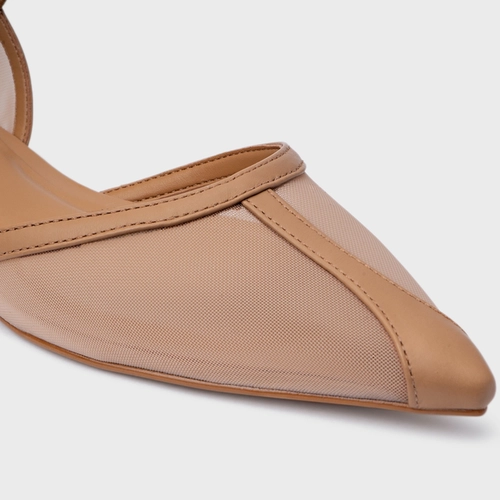 Sapatilha Slingback Contraste Tela Marrom Cookie