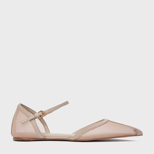 Sapatilha Slingback Contraste Tela Bege Oatmeal