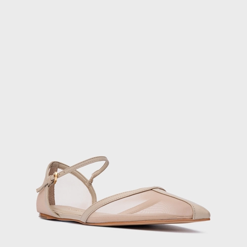 Sapatilha Slingback Contraste Tela Bege Oatmeal