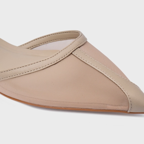Sapatilha Slingback Contraste Tela Bege Oatmeal