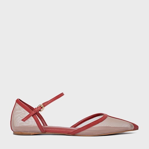 Sapatilha Slingback Contraste Tela Vermelho Spice