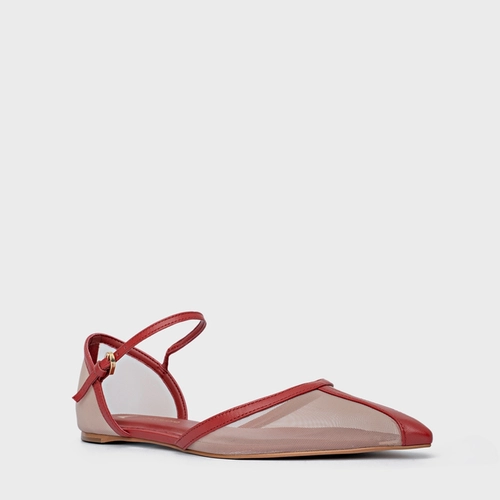 Sapatilha Slingback Contraste Tela Vermelho Spice