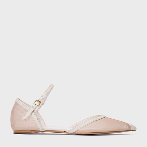 Sapatilha Slingback Contraste Tela Off White Vanilla