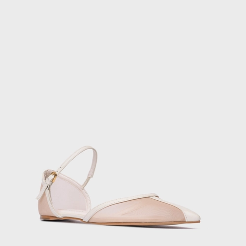 Sapatilha Slingback Contraste Tela Off White Vanilla