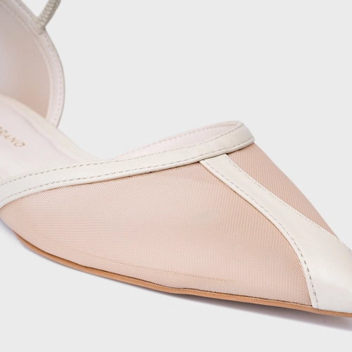 Sapatilha Slingback Contraste Tela Off White Vanilla