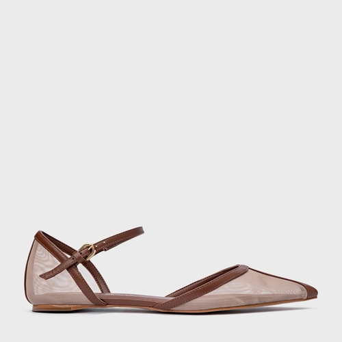 Sapatilha Slingback Contraste Tela Marrom Walnut
