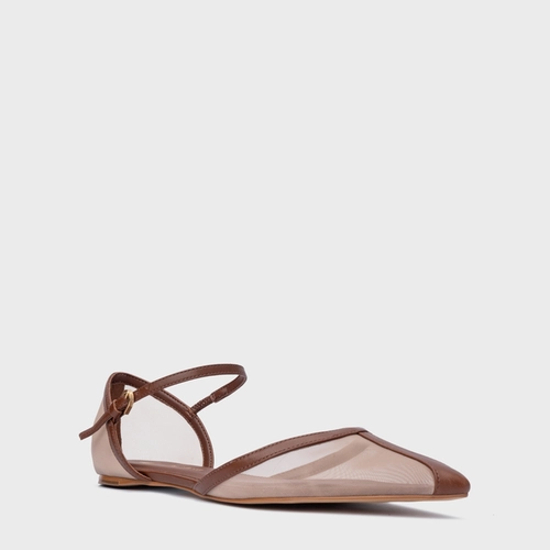 Sapatilha Slingback Contraste Tela Marrom Walnut