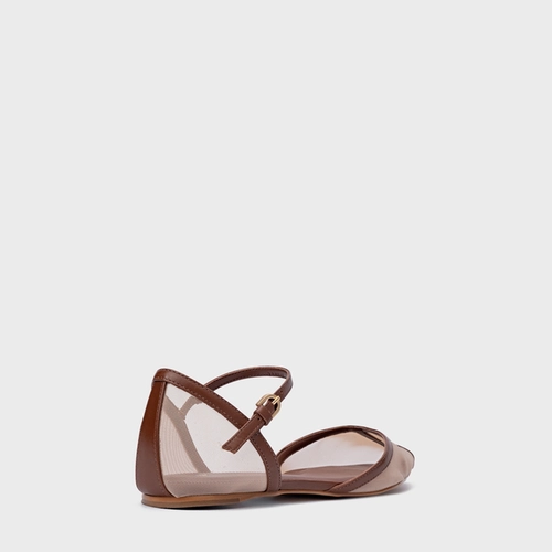 Sapatilha Slingback Contraste Tela Marrom Walnut