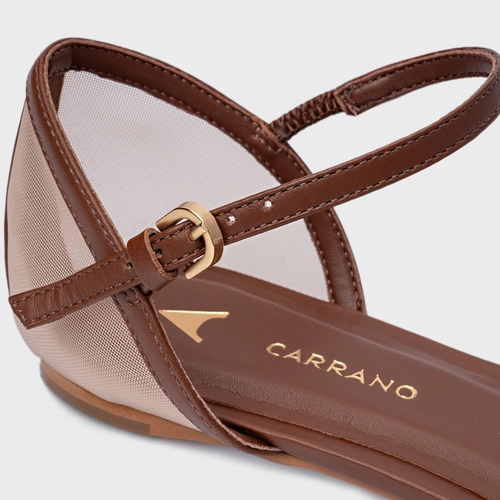 Sapatilha Slingback Contraste Tela Marrom Walnut