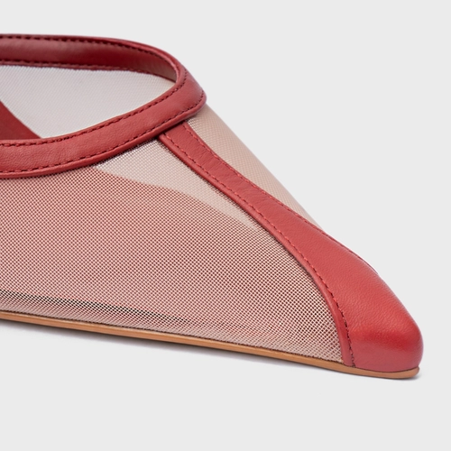 Scarpin Slingback Contraste Salto Fino Tela Vermelho Spice