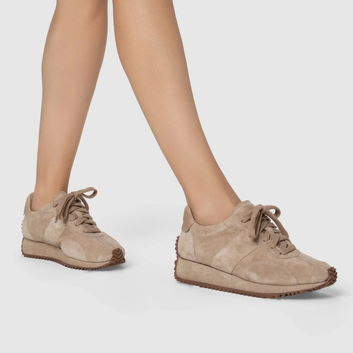 Tênis Bold Flatform Couro Suede Bege Oatmeal
