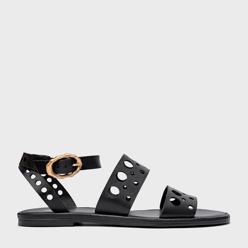 Sandália Flat Cutout Couro Preto