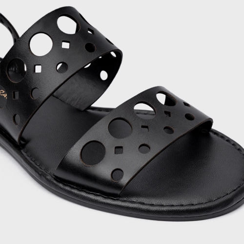 Sandália Flat Cutout Couro Preto