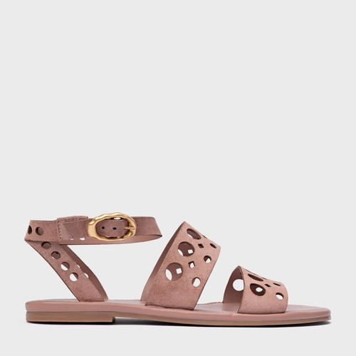 Sandália Flat Cutout Couro Suede Rosa Bellet