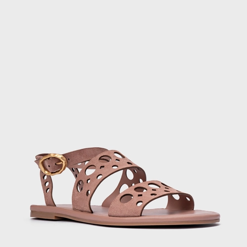 Sandália Flat Cutout Couro Suede Rosa Bellet