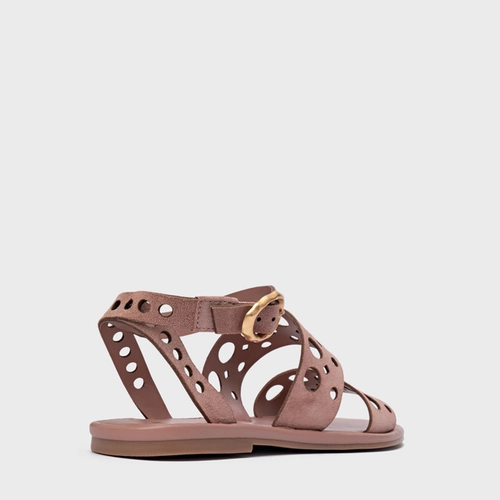 Sandália Flat Cutout Couro Suede Rosa Bellet