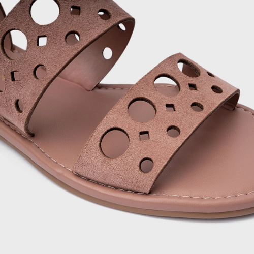 Sandália Flat Cutout Couro Suede Rosa Bellet