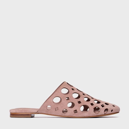 Mule Rasteira Cutout Couro Suede Rosa Ballet