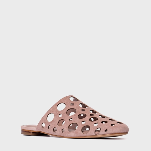 Mule Rasteira Cutout Couro Suede Rosa Ballet