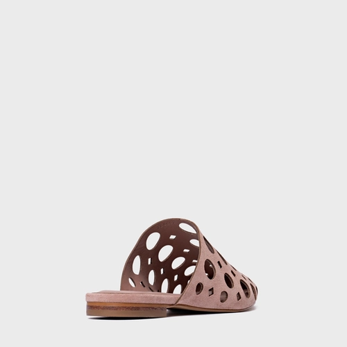 Mule Rasteira Cutout Couro Suede Rosa Ballet