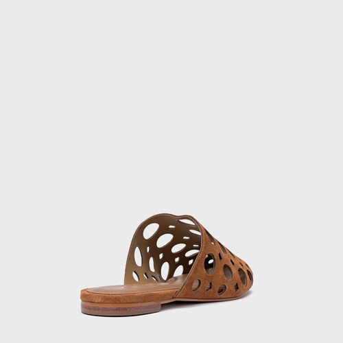 Mule Rasteira Cutout Couro Suede Marrom Saddle