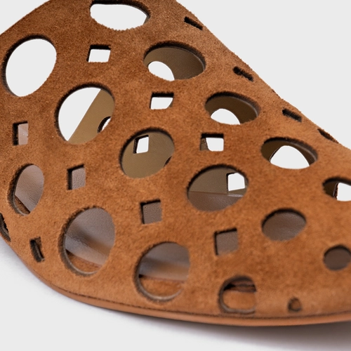 Mule Rasteira Cutout Couro Suede Marrom Saddle