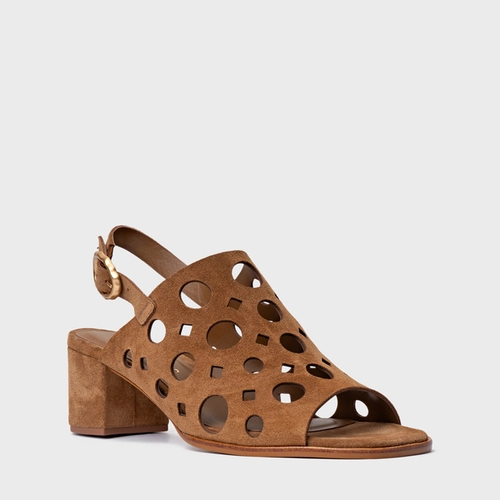 Sandália Cutout Salto Bloco Couro Suede Marrom Saddle