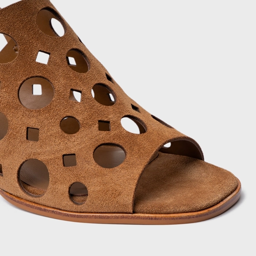 Sandália Cutout Salto Bloco Couro Suede Marrom Saddle